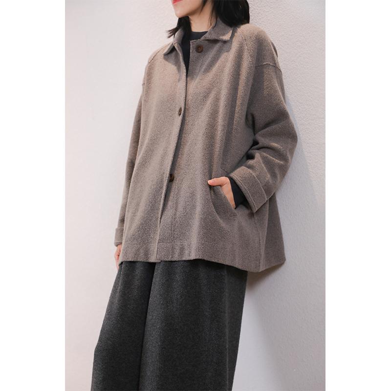 东雍 大道无垠 宽松加密手工裁剪提花定纺玲珑纱翻领羊绒夹克外套