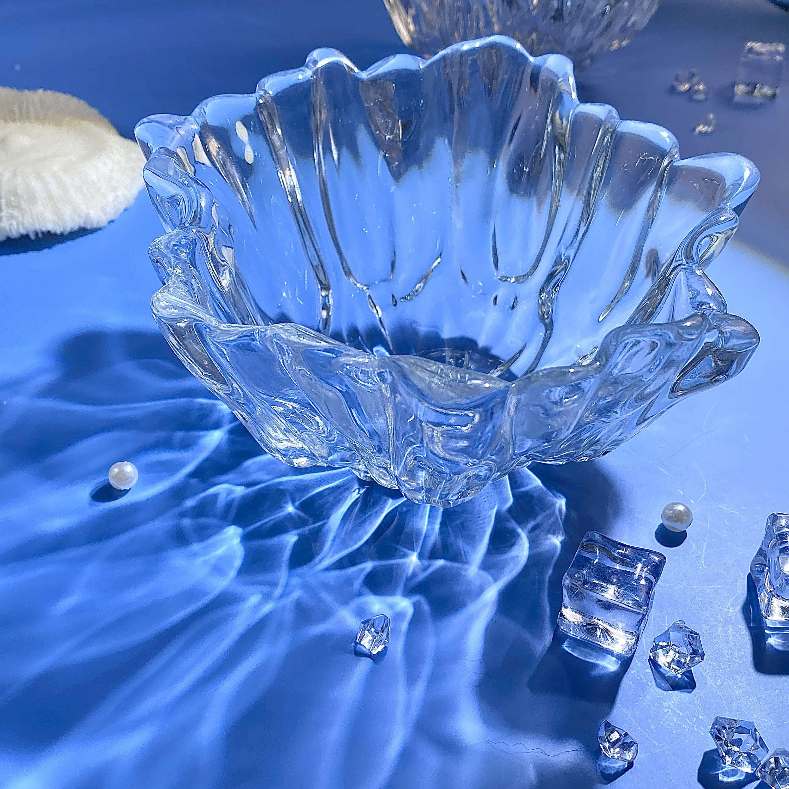 【2只装】珊瑚水晶沙拉碗荷叶水果盘点心盘零食盘水晶家用纯色