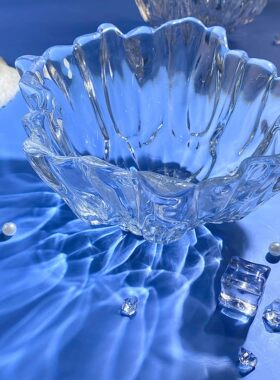 【2只装】珊瑚水晶沙拉碗荷叶水果盘点心盘零食盘水晶家用纯色