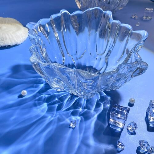 【2只装】珊瑚水晶沙拉碗荷叶水果盘点心盘零食盘水晶家用纯色