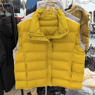 立领韩系时尚 款 休闲外穿 新款 黄色羽绒马甲女短90绒排骨2025秋冬装