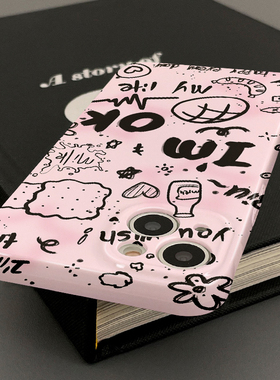 HERHER ◆ 粉底黑色涂鸦英文零食 ◆ Mobile Case