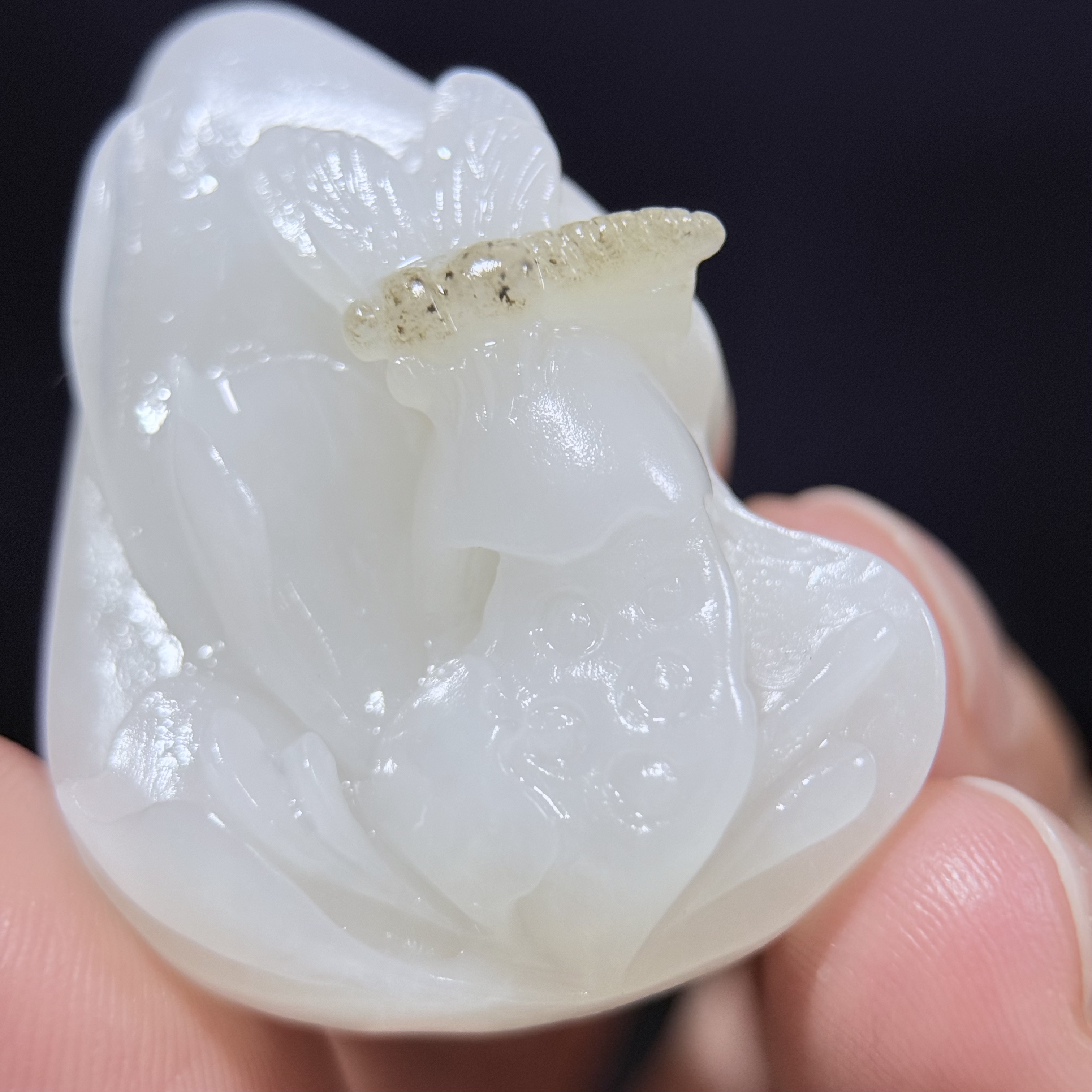 可言坊白色和田玉挂件吊坠,蜻蜓荷花,清正和合