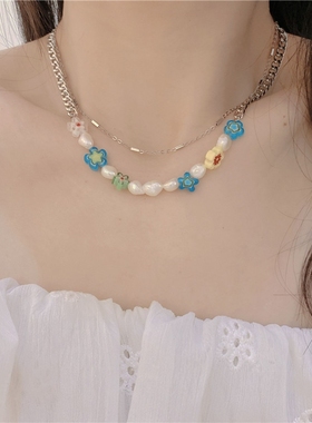 珍珠叠戴双层项链ins女情侣复古