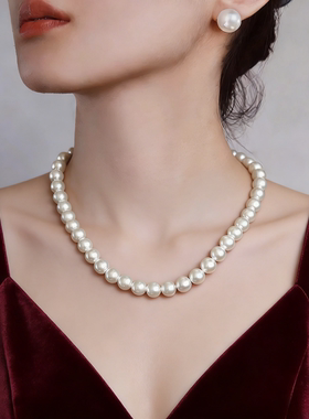 施家珍珠项链女新年秋冬爆款高级感轻奢小众毛衣链锁骨链颈链