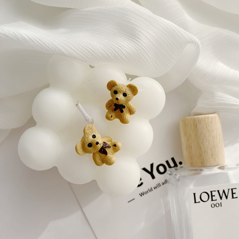 少女心耳环可爱卡通小熊软妹子立体感百搭熊熊亚克力树脂耳钉耳饰