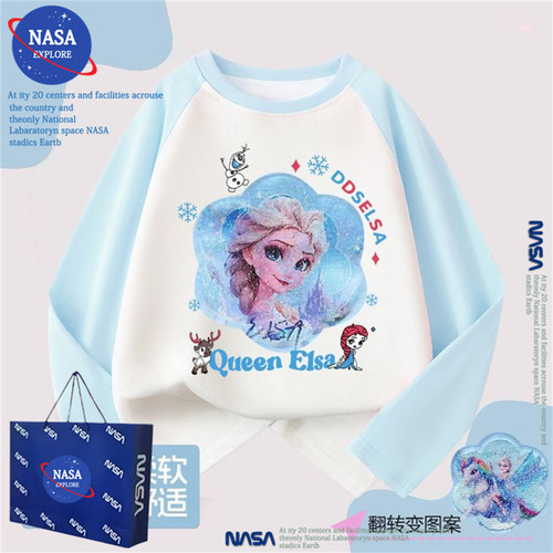 NASA爱莎公主女童亮片变色纯棉长袖T恤春秋季新款童装艾莎打底衫