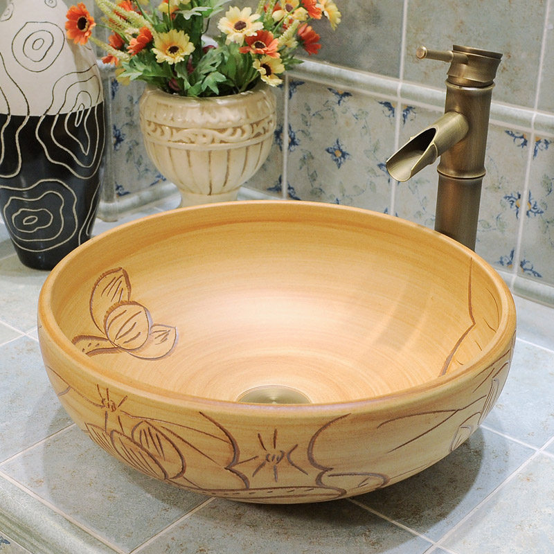 新中式台上盆哑光陶瓷洗脸盆仿古艺术台盆阳台面盆卫浴洗手盆家用
