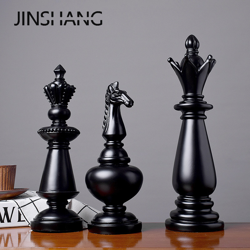 欧式复古黑白国际象棋家居摆件美式家居装饰品软装书房客厅摆设