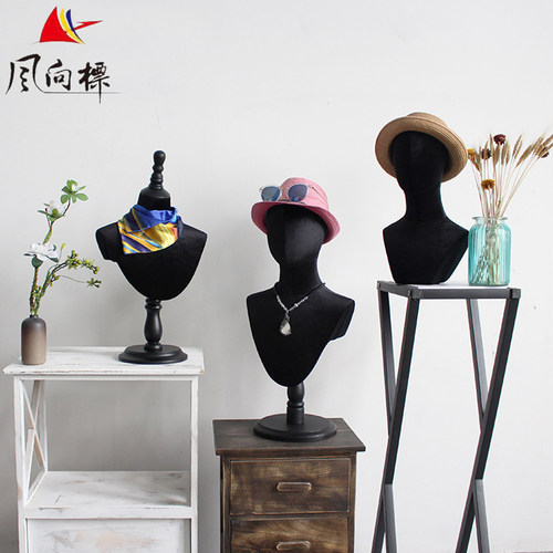 黑色丝绒包布头模道具衬衫模帽子项链丝巾眼镜展示架橱窗成列假人