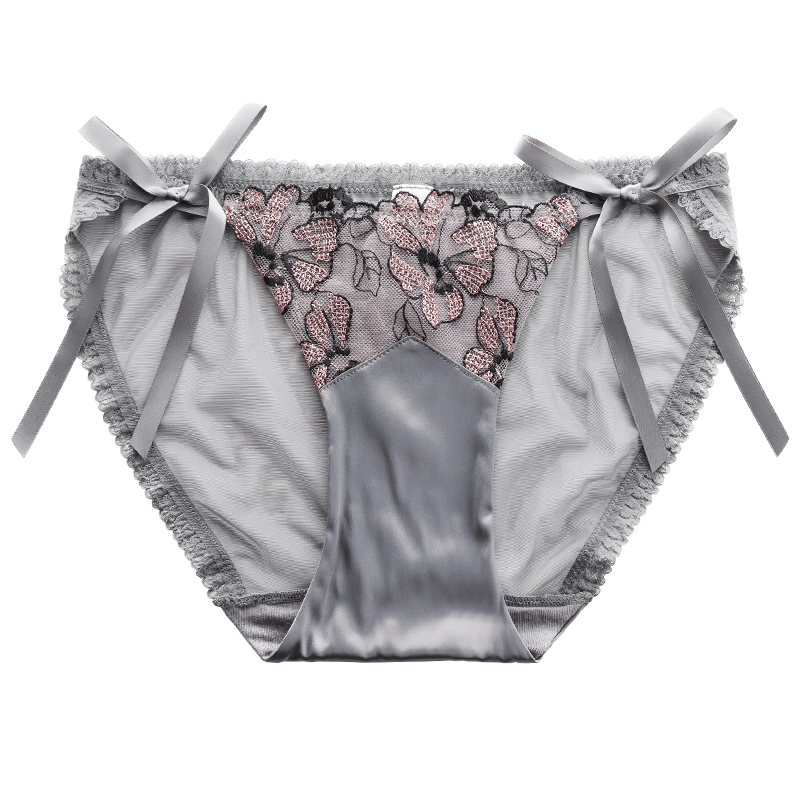 网纱缎面系带窄边蝴蝶结三角裤