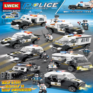 乐玩60001创意回力警车男女生小颗粒拼装 积木儿童男孩玩具礼物