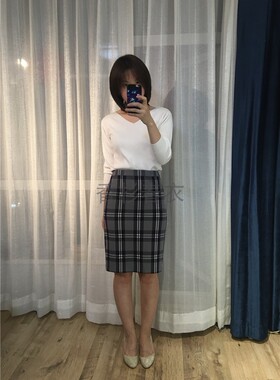 ROPE PICN*C 有型有质感的微弹力格子半身裙女春秋