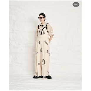 日单设计师线原创印花可调节背带连体裤 女棉麻