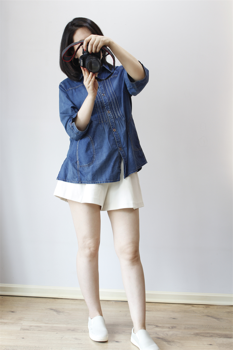 日系优雅纯棉薄水洗牛仔衬衫女