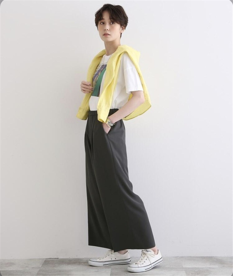 中腰日系简约流畅松紧腰女裤