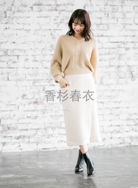 apart by l0wrys流行元素口袋装饰的宽松三季铅笔裙女士半身裙