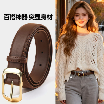 卡帝乐鳄鱼女士皮带二层牛皮针扣皮带搭配牛仔裤腰女士宽款腰带
