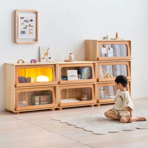 孩在多功能收纳柜翻门大容量