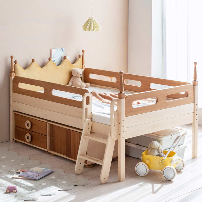 孩在 树屋城堡床 皇冠设计置物架小户型儿童床床下多功能储物