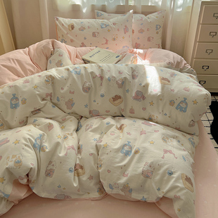 可爱猫咪乐园全棉四件套100纯棉少女卡通被套床单三件套床上用品4