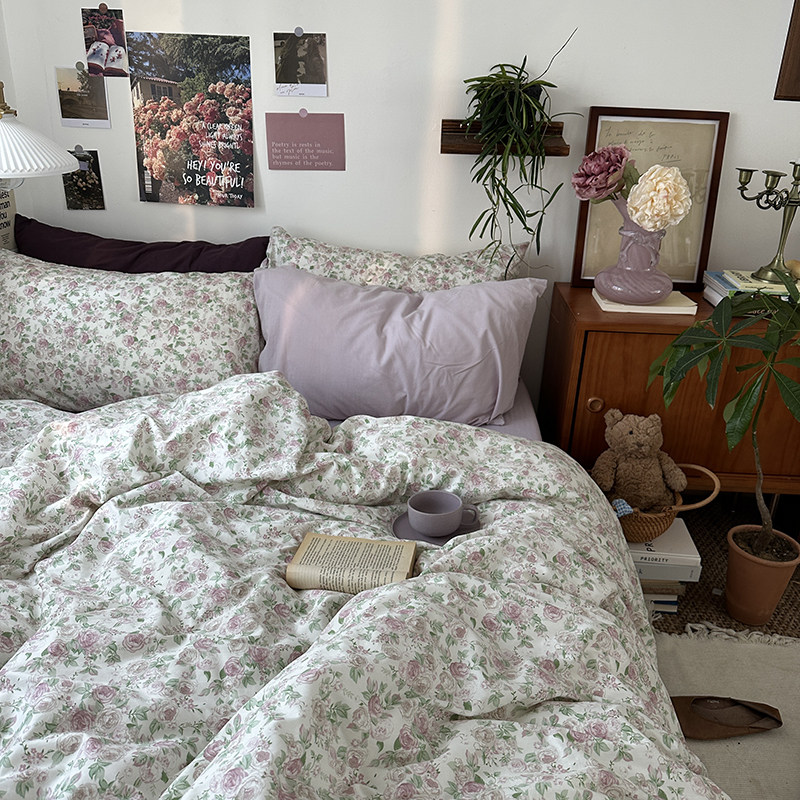 法式小清新碎花全棉四件套100纯棉田园风被套床单三件套床上用品4