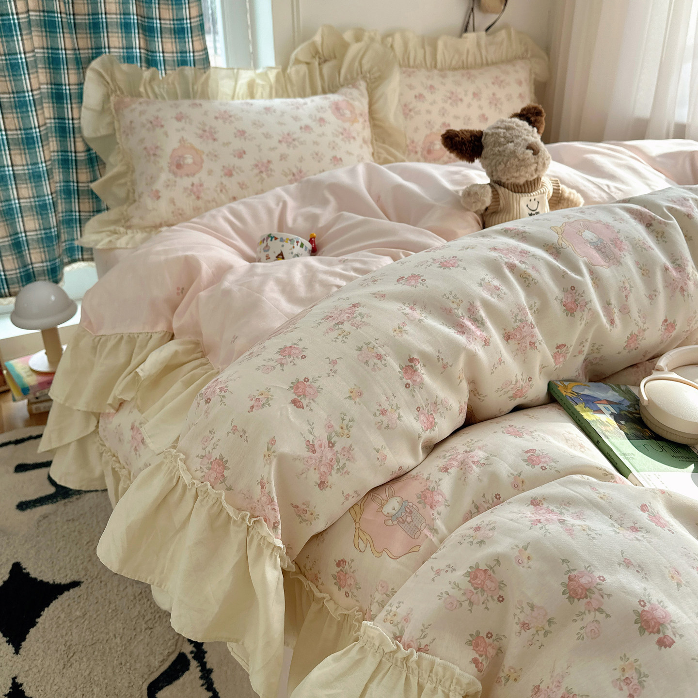 韩式小清新花边全棉四件套100纯棉少女心被套床单三件套床上用品4