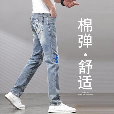 弹力薄款十字架牛仔裤男款轻奢