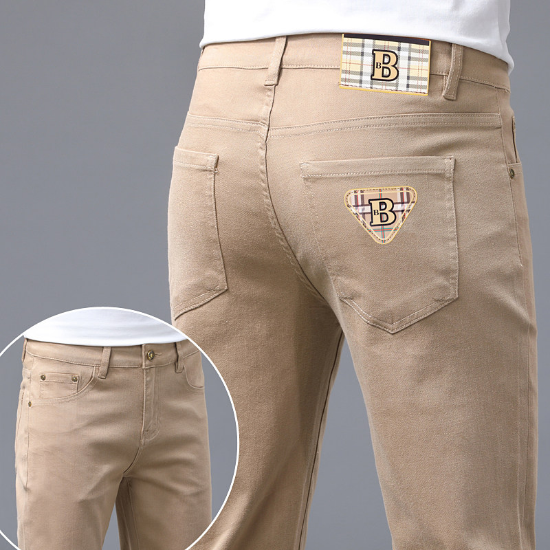 2026新款卡其色牛仔裤男款夏季薄款潮牌高端弹力修身小脚男士裤子