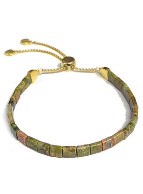 原创绿帘花岗岩石花绿宝石手链小众小方片珠手环女生精致手串