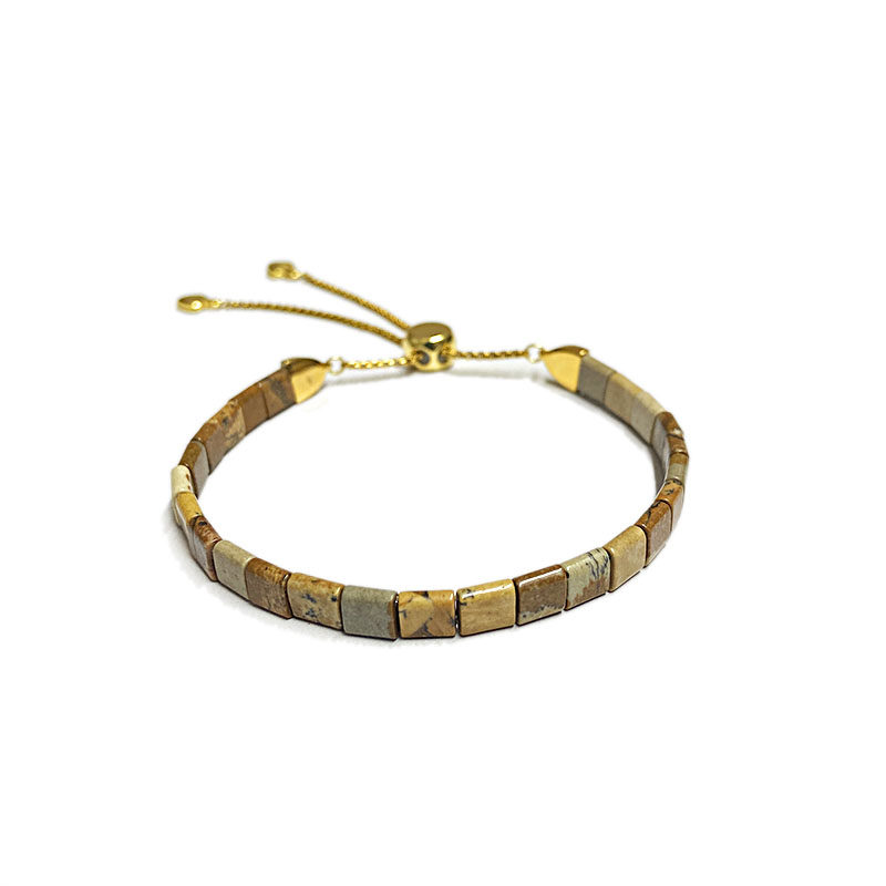 南非图画石小方块手链沉稳守护手串美拉德复古小众原色贴合佩戴