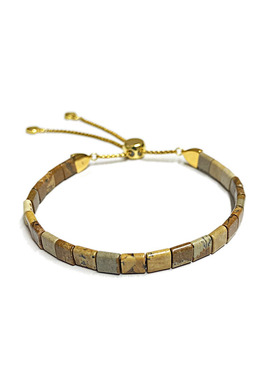 南非图画石小方块手链沉稳守护手串美拉德复古小众原色贴合佩戴