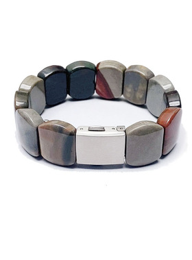 原创新款天然阿拉善彩玉玛瑙手环宽链男款伴手礼扣头手排手链小众