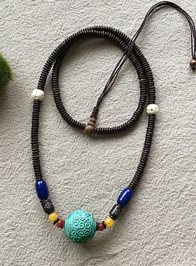 个性土豪精雕大珠珠24mm回纹珠吊坠项链高瓷矿松石锁骨链送男女友