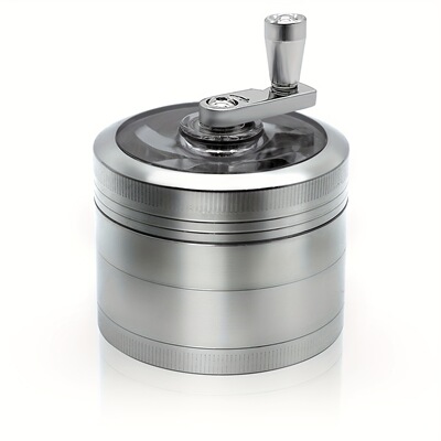 折叠摇杆磨烟器 63MM四层手摇透窗手动锌合金金属研磨器 Grinder