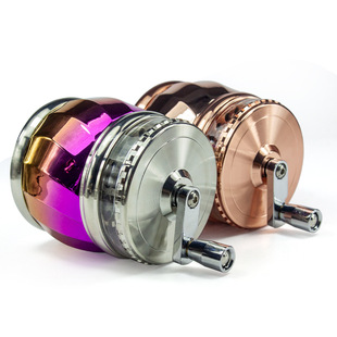 跨境新品大容量旋涡纹透窗见齿金属手摇磨烟器烟草研磨器Grinder