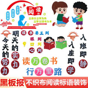 小学班级教室布置环创材料我爱阅读读书日书香主题黑板报装饰墙贴