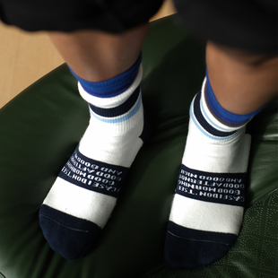 维姆工作室 复古撞色条纹毛巾底长袜加厚双层袜口堆堆袜男女袜棉