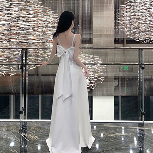性感女神白色晚礼服裙长款优雅宴会名媛年会旅游度假拍照连衣裙子