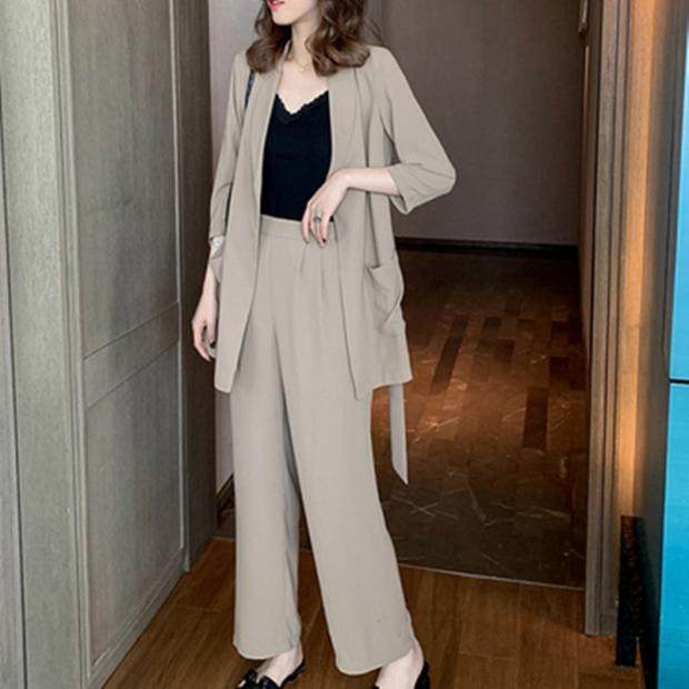 大码套装2024春秋中长款西装外套+阔腿裤长裤子休闲显瘦三件套女,女装/女士精品,时尚套装,淘宝优惠券,粉丝福利购,淘宝优惠卷