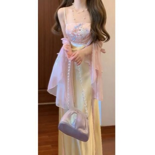 女神轻奢绝美温柔风修身显瘦吊带连衣裙超仙轻薄纱防晒小开衫套装