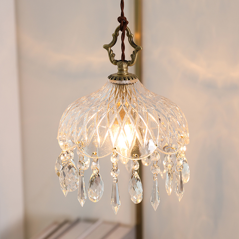全铜复古轻奢小吊灯水晶床头过道玄关走廊衣帽间高档法式灯具