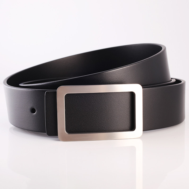 简约防金属过敏纯钛平滑扣真皮皮带头层牛皮商务休闲板扣内穿腰带