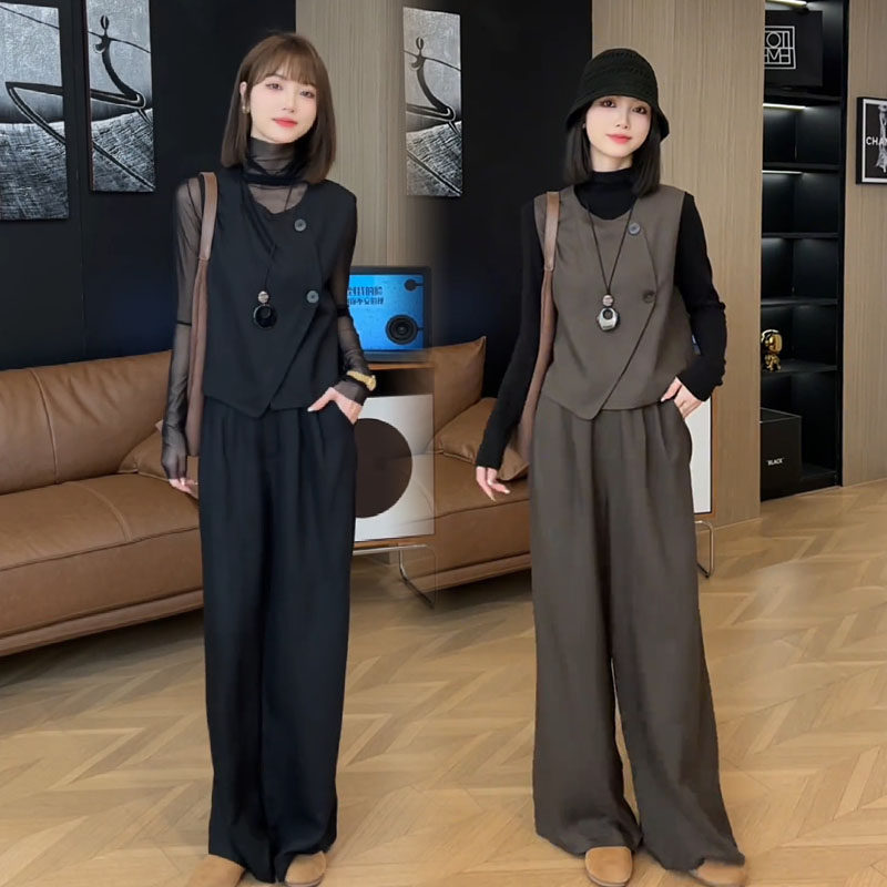 时尚套装女2025年秋季新款高领小衫简约大气马甲显瘦阔腿裤三件套,女装/女士精品,时尚套装,淘宝优惠券,粉丝福利购,淘宝优惠卷