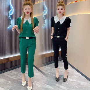 时尚套装2023年春夏季新款韩版气质显瘦衬衫半连体拉链小脚裤女潮