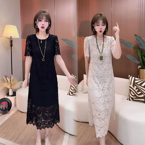 法式高级感飘带设计长款连衣裙女2026夏季新款高腰显瘦性感蕾丝裙