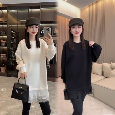 慵懒风蕾丝拼接宽松显瘦卫衣裙女