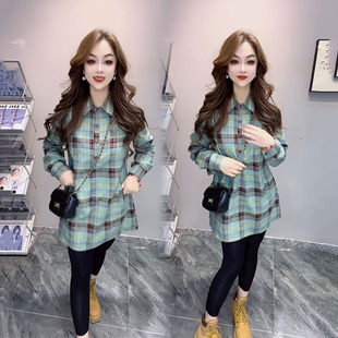 2026早春新款女装中长款格子衬衫女韩版宽松设计百搭休闲长袖上衣
