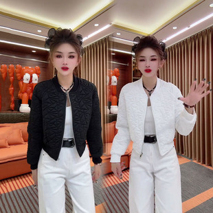 时尚菱格短款棉服外套女2026秋冬网红新款宽松休闲百搭夹棉棒球服
