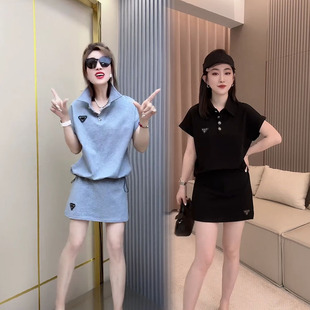 新款 女时尚 2025夏季 极简风休闲运动套装 裙两件套潮 减龄短袖 上衣裤